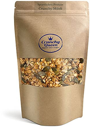 Crunchy Queen Sportliches-Protein Granola | 25% Protein | Handgemacht | High Protein Müsli | Low Carb | Vegan | Müsli ohne Zucker | Crunchy Topping für Smoothiebowl | 1Kg