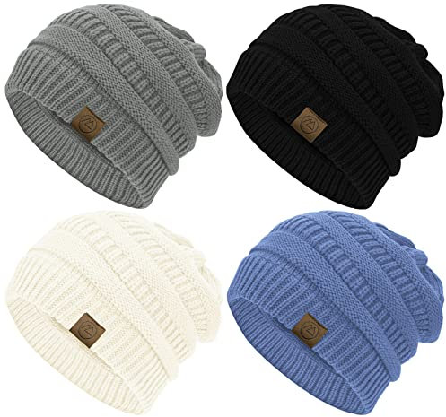 Durio Strickmütze Damen Mütze für Frauen Wintermütze Beanie Mütze Grobstrick Mütze Weich 4 Stücke C