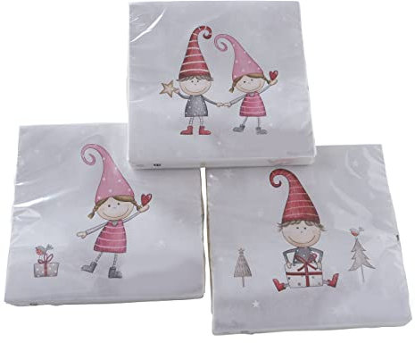 3 x 20 Servietten Weihnachten Weihnachtsservietten 'Wichtel Tommi' - 33 x 33 cm