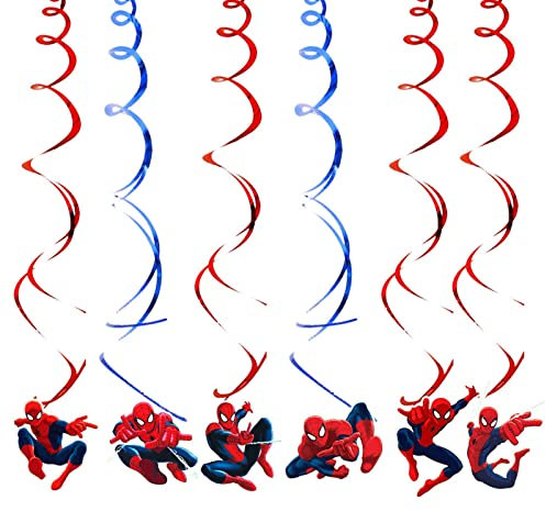 6Rolls Superhero Birthday Party Hanging Swirl Decorations-Superhero Hanging Swirls Ceiling Decorations Shiny Foil Swirls for Baby Shower Birthday Theme Party Supplies