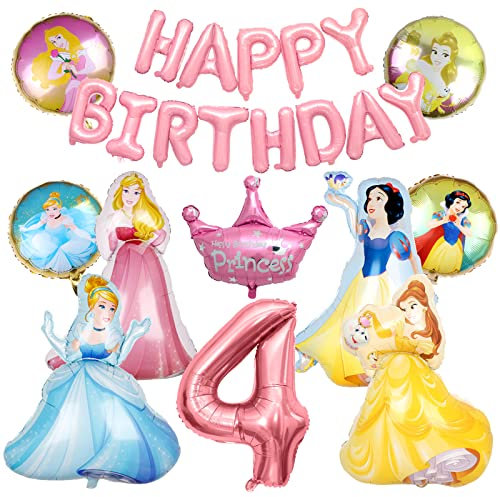 HERMJ Luftballons Princess Set,9 Stück Folienballon Princess+Princess Geburtstag Luftballons Banner+Folienballon 4 Geburtstag,Prinzessin Luftballons Geburtstagsfeier,für Princess Geburtstag