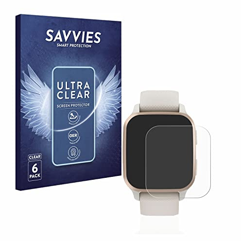 Savvies Schutzfolie für Garmin Venu Sq 2 Music | 6 Stück Transparenter Displayschutz Made in Germany Ultra-Klar Displayschutz-Folie