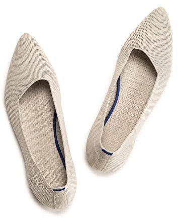 Womens Pointed Toe Ballet Flat Knit Dress Shoes Low Wedge Flat Shoes Comfort Slip On Flats Shoes for Woman Classic Softable Shoes Beige