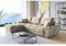 ML Furniture Velvet Ecksofa in L-Form – Creme2 Sofa – Couch mit Stauraum und Kissen - Ausziehbares Schlafsofa – Sofa mit Schlaffunktion - Schlafsofa mit Bettkasten – Gästebett – 289 x 189 cm
