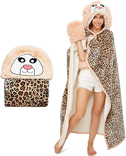 Nyescasa Kuscheldecke mit Ärmeln und Kapuze Tragbare Decke Flanell Sherpa TV-Decke Sofadecke Tagesdecke Fleecedecke Weich & Warm Wohndecke Winterdecke Cartoon Geschenk für Frauen Mädchen Kinder