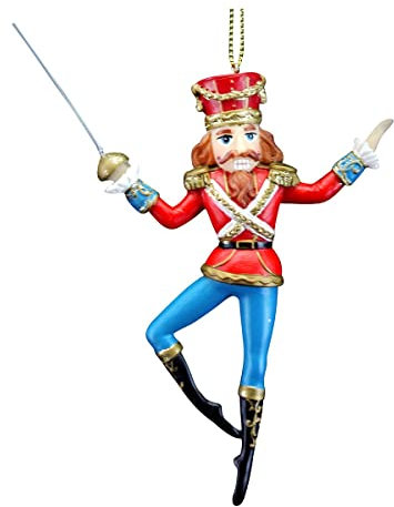 Gisela Graham Blue and Red Nutcracker Resin Decoration 13.5 Centimetre