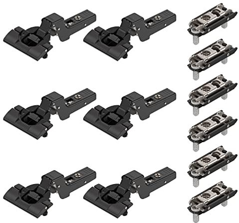 6 x siwitec Blum CLIP top BLUMOTION 110° Scharnier INSERTA mit Feder, Softclose, Onyxschwarz, Innenanschlag inkl. geraden Exzenter-Montageplatten