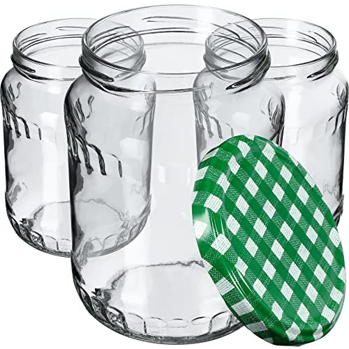 KADAX 16st Einmachgläser 720 ml, ideal zum Einkochen und Aufbewahren, Gläser mit Schraubverschluss, Einkochgläser mit Schraubdeckel, Twist Off to 82, Vorratsgläser zum Einlegen (Grün kariert)