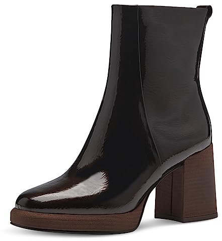 MARCO TOZZI Damen Stiefeletten mit Absatz Lack Elegant, Braun (Mocca Patent), 37
