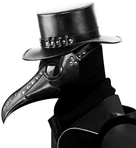 Azurtis Schwarze Ledermaske mit langer Nase, Vogelschnabel, Pestmaske, Steampunk, Halloween-Kostüme, Requisiten, Maske für Erwachsene