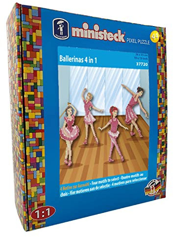 Ministeck 37720 - Mosaikbild 4 in 1 Ballerinas, ca. 26 x 33 cm große Steckplatte mit ca. 800 bunten Steinen, Steckspaß für Kinder ab 4 Jahren