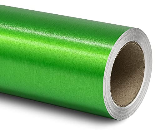 Folindo® 3D Chrom gebürstet Grün Autofolie (13€/m²) | 300 x 152 cm | Selbstklebende Luftkanal Folie zur Auto Folierung | Blasenfrei