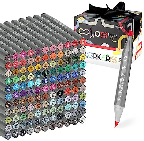 GC QUILL Alkohol Marker Stifte -121 Farben Alcohol Markers mit Brush und Meißelspitze - Alkohol Marker Manga Stifte für Zeichnen, Skizzieren, Manga, Professionelle Farbkünstler GC-MK121