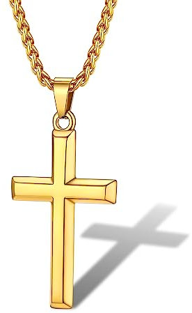 Supcare Goldene Halskette für Damen Kreuz Kette Edelsthal Frauen Dreidimensionaler Kreuzanhänger Gold Kette mit Kreuz Kette Christ Kettenanhänger Simpel Kruzifix Kette Modeschmuck für Weihnachten