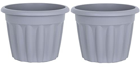 M1SS (Set of 2-40cm Planter Round Upcycled Grey Plastic Planter Flower Pot Huge Size Perfect For Garden Decoration, Patios, Indoor, Outdoor Home