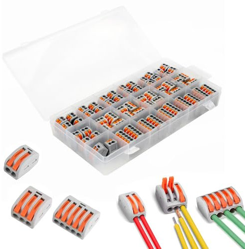 ZALHIN 60pcs Morsetti Elettrici - Connettori Elettrici Rapidi, Morsetti Elettrici Rapidi, Capicorda Elettrici, Giunzione Cavi Elettrici, Cablaggio Rapido, Nessuna Vite, Sicuro e Stabile Senza Perdite