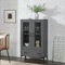 [en.casa] Armoire Vitrée Meuble de Rangement Bibliothèque Vaisselier Buffet Élégante pour Salon Cuisine Chambre Salle à Manger Panneau de Particules Verre 115 x 70 x 31 cm Gris Foncé