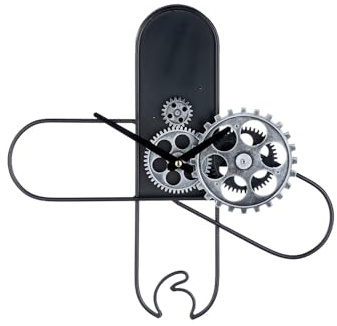 GILDE Wanduhr - Metall - Schwarz - Zahnradmotiv - Höhe 37cm x Breite 37cm - Batterien in der Lieferung Nicht enthalten