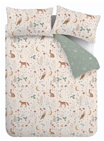 Catherine Lansfield Enchanted Twilight Animals - Set copripiumino matrimoniale reversibile con federe, colore: naturale