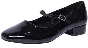 Mary Jane Donna Tacco 3cm Ballerine Lucide Vernice con Punta Quadrata Decollete con Cinturino sul Collo Piede Scarpe Comode (Nero, Sistema Taglie Calzature EU, Adulto, Numero, Media, 39)