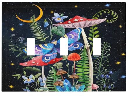 Hippie Pilz Boho Sternenklar Mond Nacht Sterne Schmetterling Vintage Floral Dreifach Kippschalter Dekorateur Steckdose Lichtschalter Wandplatte Abdeckung Dekorative 3-Gang Jumbo-Größe Drei Geräte