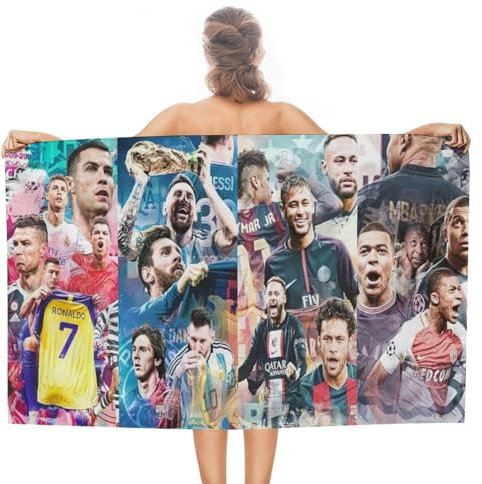 Ronaldo Messi Neymar Mbappe Strandtuch Für Kinder Erwachsene, 3D Soccer Player Poolhandtuch Männer Frauen Handtücher Badelaken Reise Weiche Sandschutz-Strandbadetücher Aus Mikrofaser 160x80cm