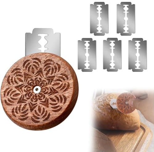 Bäckermesser, Brot Schneide Werkzeug, Teig Rasiermesser, Baguettemesser 1 Messerset und 5 Klingen Brot Scoring Cutter zum Einschneiden Baguette Gebogene Brotmesser Ritzmesser Lilienmuster
