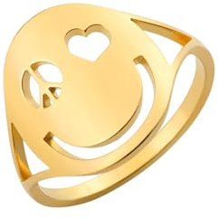 EUEAVAN Friedenszeichen Ring für Frauen Smiley Face Hippie Ring Weltfriedenszeichen Lächeln Zappelring Smiley Face Eternity Happy Jewelry Gifts School Class Graduation Ring für Männer (gold, 11)