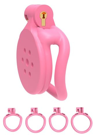 Youxclian Extra Kleine Penisring Rosa Herren Peniskäfig mit 4 Keuschheitskäfig Harz Flat Cock Cage Keuschheit Chastity Gerät Keuschheitsgürtel Bondage SM Sex Spielzeug für Männer(Curved Ringe)