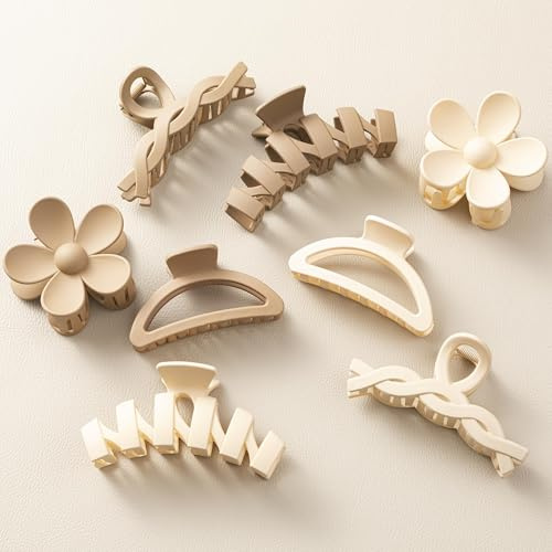 HBselect Hair Clips for Women, Non Slip Flower Claw Clips Hair Accessories | Hair Claw Clips, Strong Hold Jaw Clips for Thick, Non-Slip Hair Accessories with Multi-Styles, Neutral Colors All Hair Type