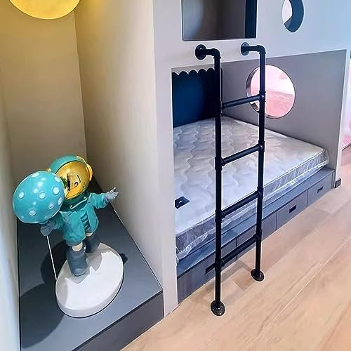 Trittleitern, Stehleiter für Etagenbetten, robuste Sicherheits-Dachbodenleiter aus Metall, Trittleiter im Industriestil für Wohnheim-Lofts, schwarz (Größe: 130 cm (5