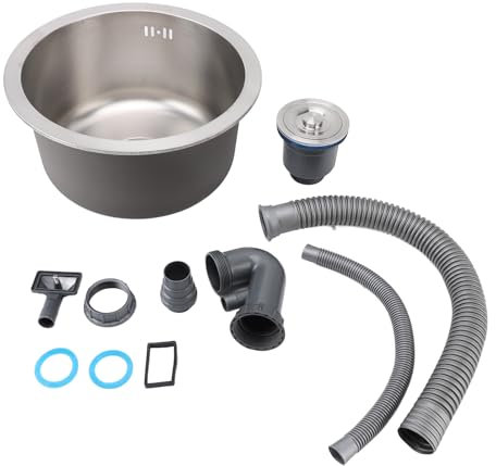 Fregadero de Barra de Acero Inoxidable 304, Fregadero de Cocina de un Tazón Cepillado de 36 Cm bajo Encimera, Fregadero Redondo a Prueba de óxido, Antidesbordamiento, Ideal para