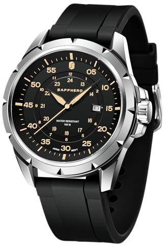 SAPPHERO Uhr Herren Silikonarmband Wasserdicht 5ATM Armbanduhr Herren Japanisches Quarzwerk Edelstahlgehäuse Date Design Sportliches Lässig Business Uhren fur Männer