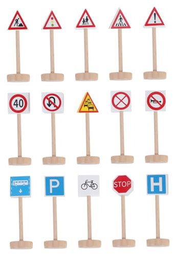 ifundom 15 Pièces Panneaux De Signalisation en Bois Jouets Modèles De Panneaux De Signalisation Panneaux De Signalisation De Voiture Jouer des Panneaux De Signalisation Panneaux De