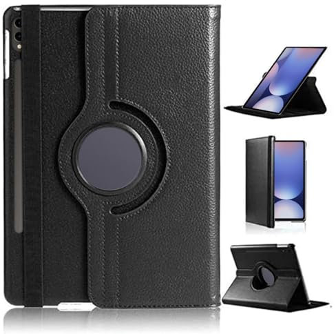 DN Technology Case For Samsung Galaxy Tab S10 Plus / S9 FE+ / S9+ 12.4 inch Multi Angle 360° Rotating Smart Folio Protective Tablet Cover with S Pen Holder (BLACK)