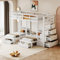 BXEYXE Cama infantil de madera maciza 90 x 200 cm, con cajones y escalera de seguridad, diseño de rejilla de seguridad, con mesita de noche, color blanco