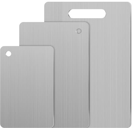 Tabla de cortar de acero inoxidable, 3 tablas de cortar para cocina, de acero inoxidable 304, antiadherente, para carne, frutas y verduras (13.4 x 9, 11.8 x 7.9, 23.9 x 15.0 cm)