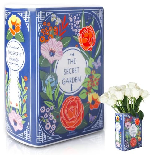 Keramik Buchvase,14x10x6cm Büchervase Geheimer Garten kleine Blumenvase Retro Buchförmige Vase Ideal für Bücherregal Blumenarrangements Geschenk Dekor Zuhause Schlafzimmer Büro Tischdeko