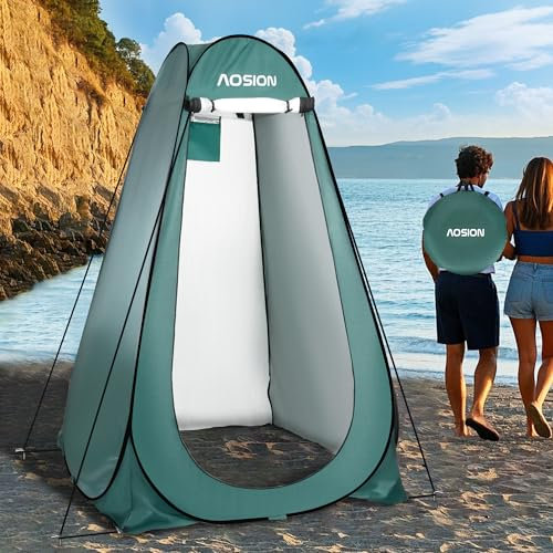 AOSION Tente de douche pop-up pour salle de bain, vestiaire, pare-soleil d'extérieur pour camping, randonnée, plage, pique-nique, pêche. Vert militaire