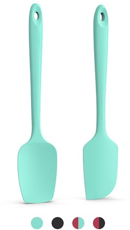 Doosu Silicone Scraper & Spoon Spatulas Set of 2, 315℃ Heat Resistant Food Grade Flexible Cooking Spoonula Non-Stick Kitchen Utensils for Mixing Scraping Stirring Serving Folding (Aqua Sky)