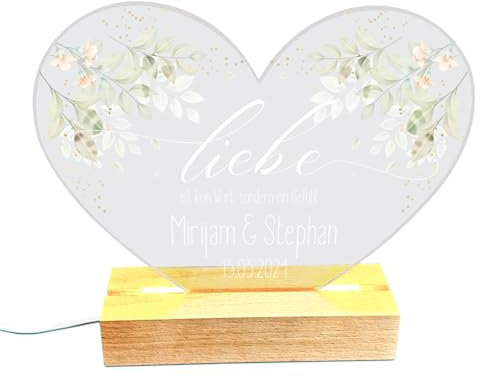Herz & Heim® LED Lampe Acrylglas in Herzform personalisierbar mit Wunschnamen (Liebe)