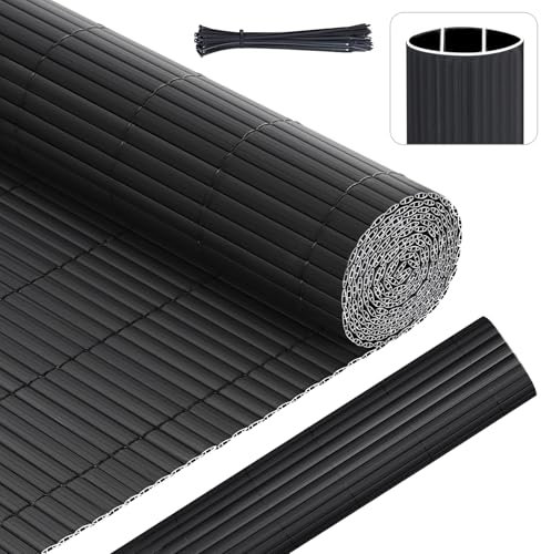 Sunula PVC Sichtschutzmatte Balkon Sichtschutz 90x300cm Doppelte Verstärkung Sichtschutzzaun Ohne Bohren mit Kabelbindern, Wasserdicht Windschutz Balkonabdeckung für Garten Terrasse, Anthrazit