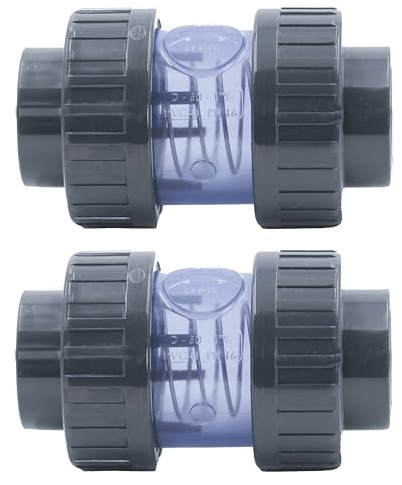 HAF® Lot de 2 clapets anti-retour en PVC transparents avec 2 manchons adhésifs de 63 mm à ressort | Clapet anti-retour conique en PVC U gris pour toutes les tuyauteries | Qualité : fabriqué en Europe