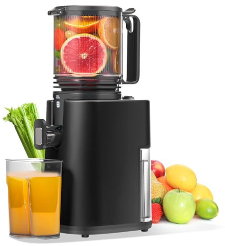 Entsafter Slow Juicer mit 14cm Extra Großem Einfüllschacht Entsafter für Ganze Früchte und Gemüse, leicht zu Reinigen Entsafter Gemüse und Obst, Hohe Saftausbeute Juicer Machine (Schwarz)