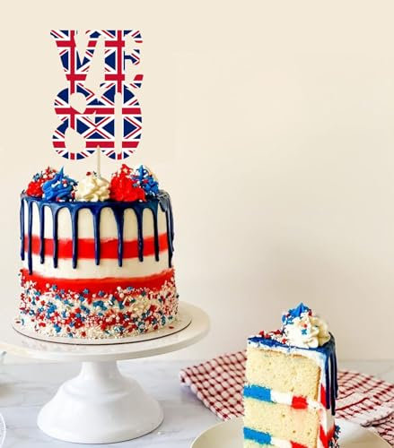 Union Jack VE Day Large Cake Topper with Stick, Party Decorations (Wooden Stick)