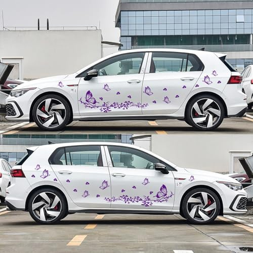 Blume Schmetterling Auto Karosserie Aufkleber(Lila) | Dekorative Autoaufkleber Universal DIY Vinyl Grafik Aufkleber Auto Dekoration Zubehör für Damen