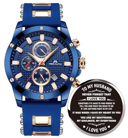 MEGALITH Herren Uhren Chronograph Armbanduhr: Analog Wasserdicht Gummi - Groß Blau Sportlich Quarzur Leuchtende Datum - Geschenke für Ehemann
