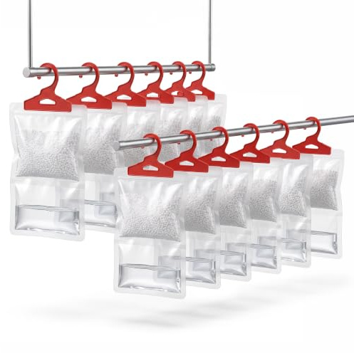IONOS Wardrobe Dehumidifier Hanging Bag 180 g – 12 Pack Moisture Absorber Bags, Special Crystals, Chemical‑Free, Unscented, For Bedroom & Storage Spaces (IONWDEHUMSF12PK)