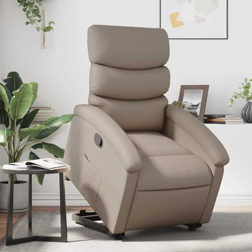 WHOPBXGAD Relaxsessel mit elektrischer Aufstehhilfe, manueller Liegefunktion bis 135 Grad, Cappuccino-Braun Kunstleder, bequem für Wohnzimmer und Senioren, inklusive Seitentasche