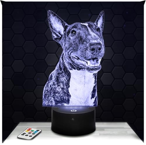 Lampephoto.fr - Lampe Bullterrier 3D Touch Nachtlicht Hund Welpe Tier | Made in France, Sockel & Größe wählbar, dimmbar, Batterie/USB, HD-Lasergravur, Geschenk für Sie & Ihn